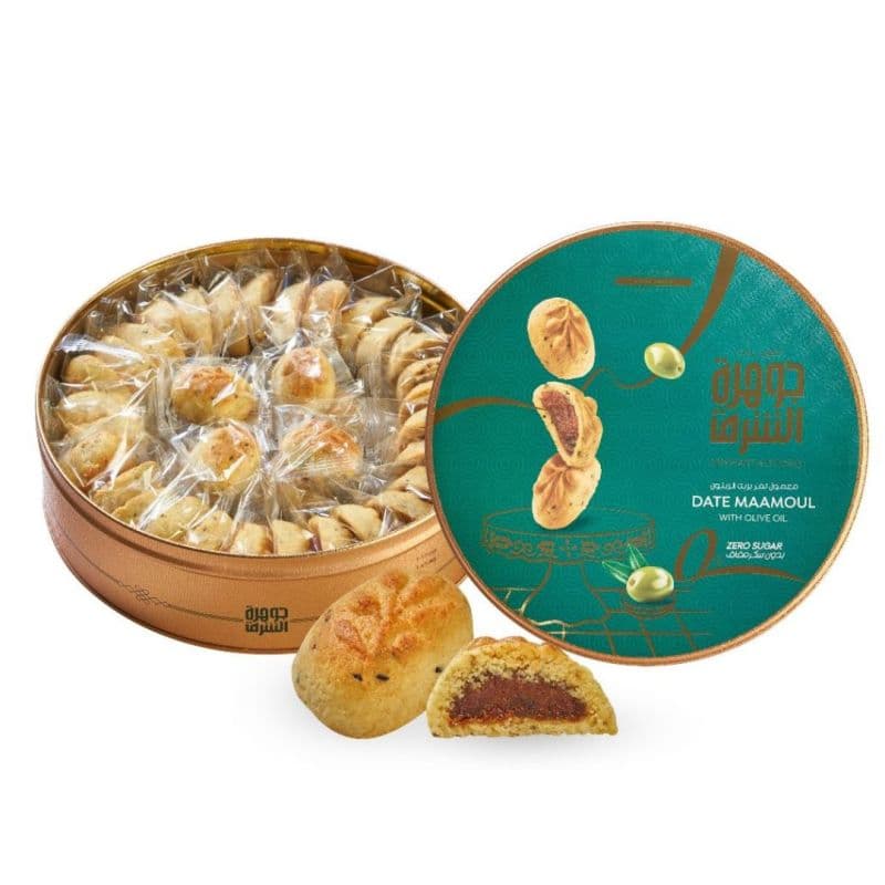 Date Maamoul Cookies with Olive Oil ZERO SUGAR 1000g by Jawhart Alsharq Sweets